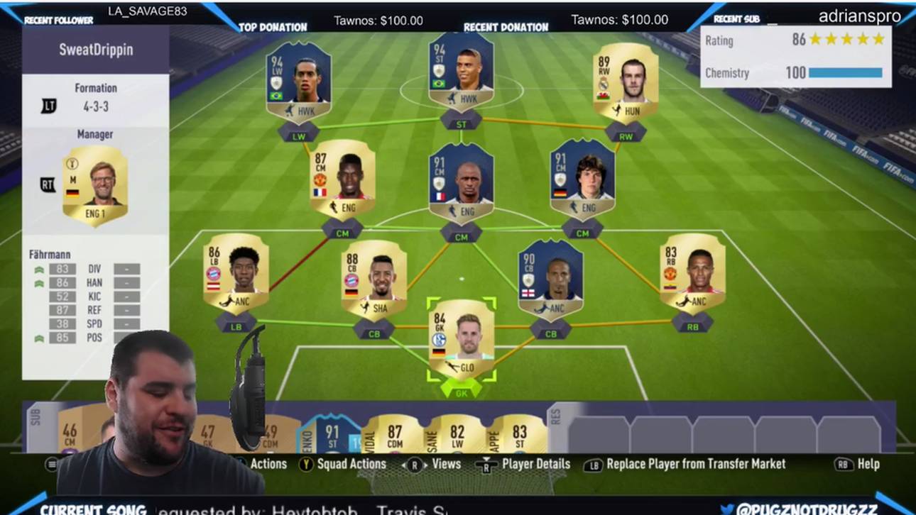 Der "Streamer" Pugzilla präsentiert sein für 6500 US-Dollar zusammengestelltes FUT-Team.