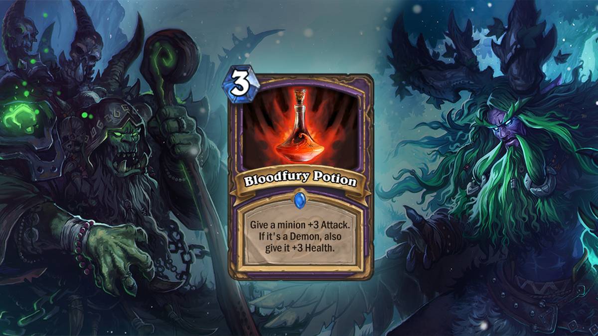 Bloodfury Potion (Blutzorntrank) - Verleiht einem Diener +3 Angriff. Verleiht ihm außerdem +3 Leben, wenn es ein Dämon ist - Diese Karte wird zweimal im Deck gespielt

