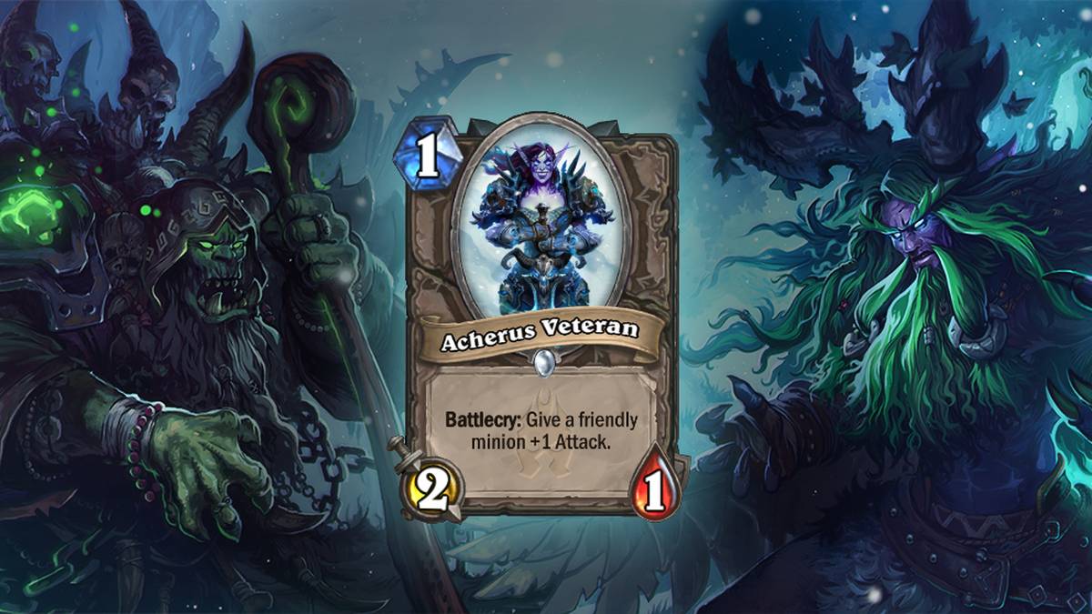 Acherus Veteran (acherus-Veteranin) - Kampfschrei: Verleiht einem befreundeten Diener +1 Angriff. Die Karte wird zweimal im Deck gespielt