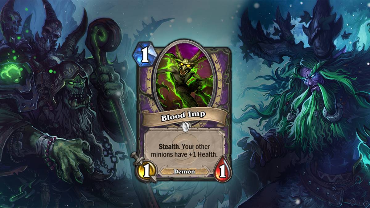 Blood Imp (Blutwichtel) - Verstohlenheit. Verleiht am Ende eures Zuges einem anderen zufälligen befreundeten Diener +1 Leben. - Diese Karte wird zweimal im Deck gespielt