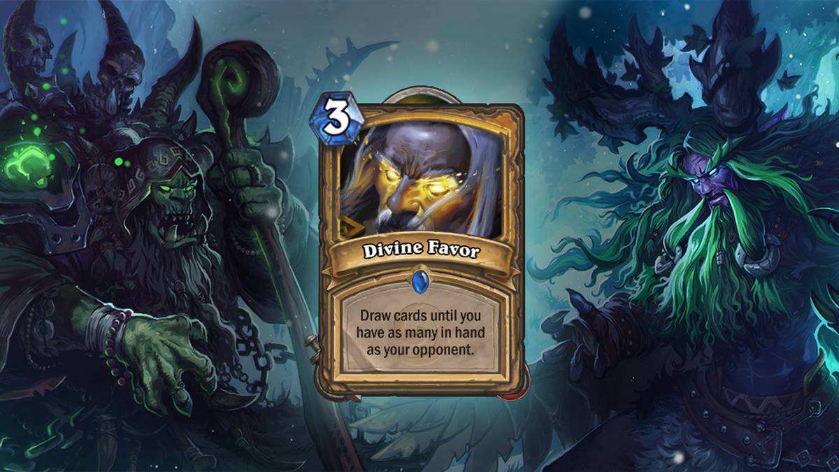 Divine Favor (Göttliche Gunst) - Zieht Karten, bis Ihr so viele auf der Hand habt wie Euer Gegner. Die Karte wird zweimal im Deck gespielt