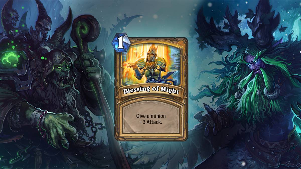 Blessing of Might (Segen der Macht) - Verleiht einem Diener +3 Angriff. Die Karte wird zweimal im Deck gespielt