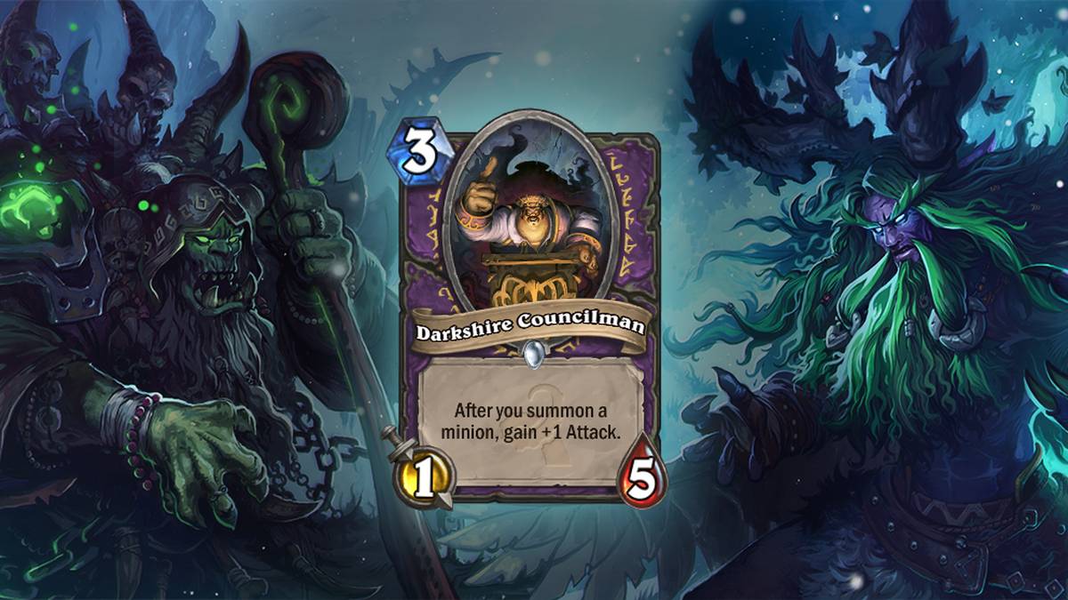 Darkshire Councilman (Dunkelhain-Ratsherr) - Erhält +1 Angriff, nachdem Ihr einen Diener herbeigerufen habt - Diese Karte wird zweimal im Deck gespielt 

