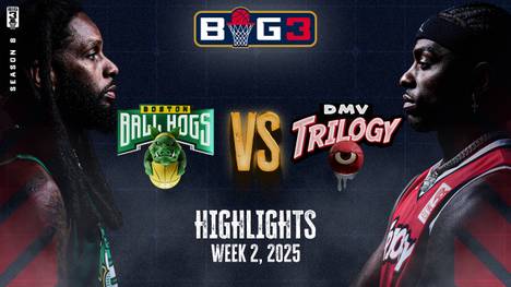 In Woche 2 der BIG3-Saison 2025 treffen die Boston Ball Hogs auf die DMV Trilogy. Hier gibt's die Highlights im Video.
