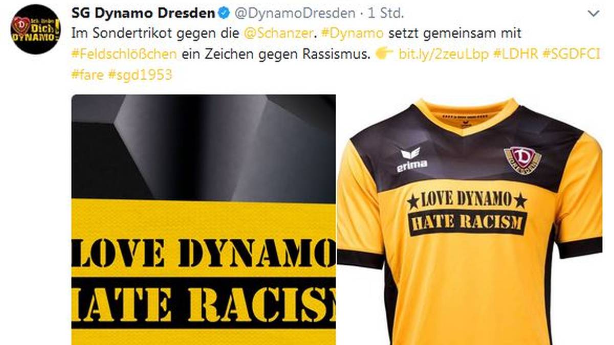 Dynamo Dresden läuft mit einem Spezialtrikot auf