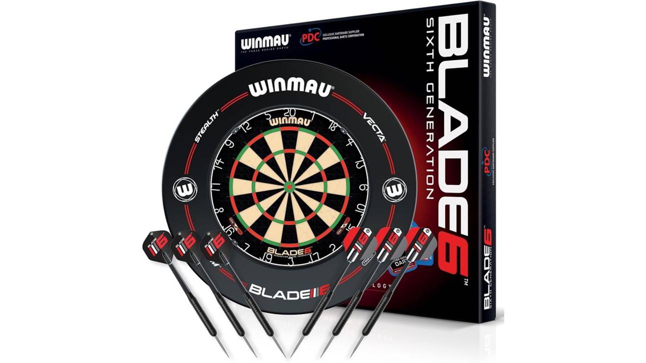 WINMAU Blade 6 Professionelle Dartscheibe mit Surround und Darts Set – Perfekt für Darts-Enthusiasten