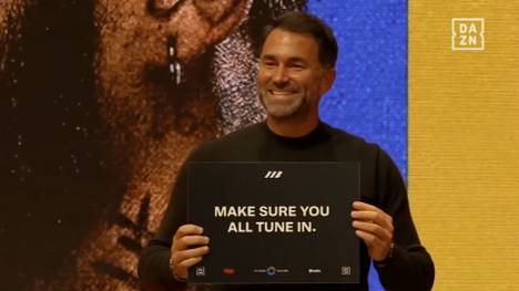 Bei der Pressekonferenz für den Kampf zwischen Conor Benn und Chris Eubank Jr. gibt Star-Promoter Eddie Hearn ein besonders skurriles Bild ab.