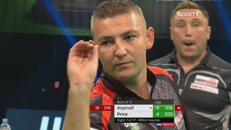 Gerwyn Price muss bei der Darts Premier League weiter auf seinen zweiten Sieg warten. Gegen Nathan Aspinall verliert der Waliser mit 7:4.