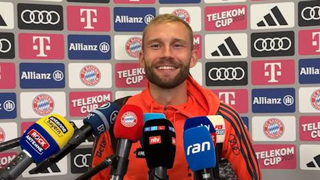 Eigentlich hätte Konrad Laimer sich in die Torschützenliste gegen Tottenham eintragen können. Doch der Osterreicher vergab seine Großchance. Von den Kollegen gibt es Sprüche, der Pechvogel nimmt es mit Humor.