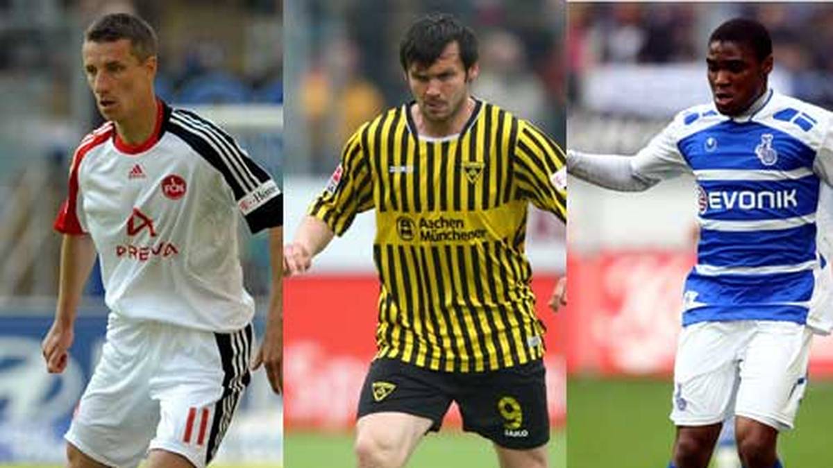 In der Saison 2008/09 gibt es gleich drei Torjäger: Der Nürnberger Marek Mintal, der Aachner Benjamin Auer und Duisburgs Cedrick Makiadi (v.l.n.r.)