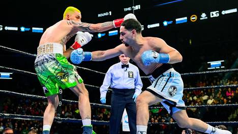 NEW YORK, NEW YORK - JANUARY 25:  Ivan Redkach (L) and Danny Garcia exchange punches during their WBC silver world welterweight title eliminator at Barclays Center on January 25, 2020 in New York City. (Photo by Steven Ryan/Getty Images)