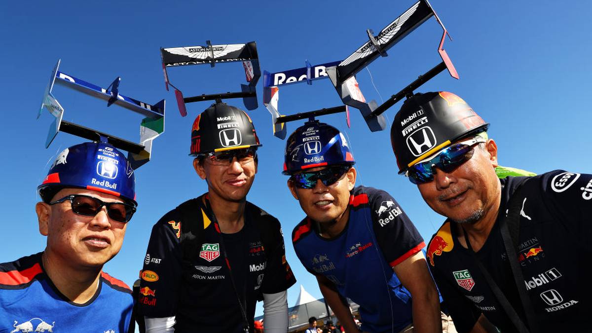 SUZUKA, JAPAN - OCTOBER 13: Red Bull Racing and Scuderia Toro Rosso fans show their support before qualifying for the F1 Grand Prix of Japan at Suzuka Circuit on October 13, 2019 in Suzuka, Japan. (Photo by Mark Thompson/Getty Images)