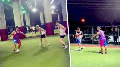 Ein halbes Jahr nach seinem plötzlichen Karriereende ist auf Twitter ein Video aufgetaucht, in dem man Sergio Agüero wieder befreit Fußball spielen sieht.