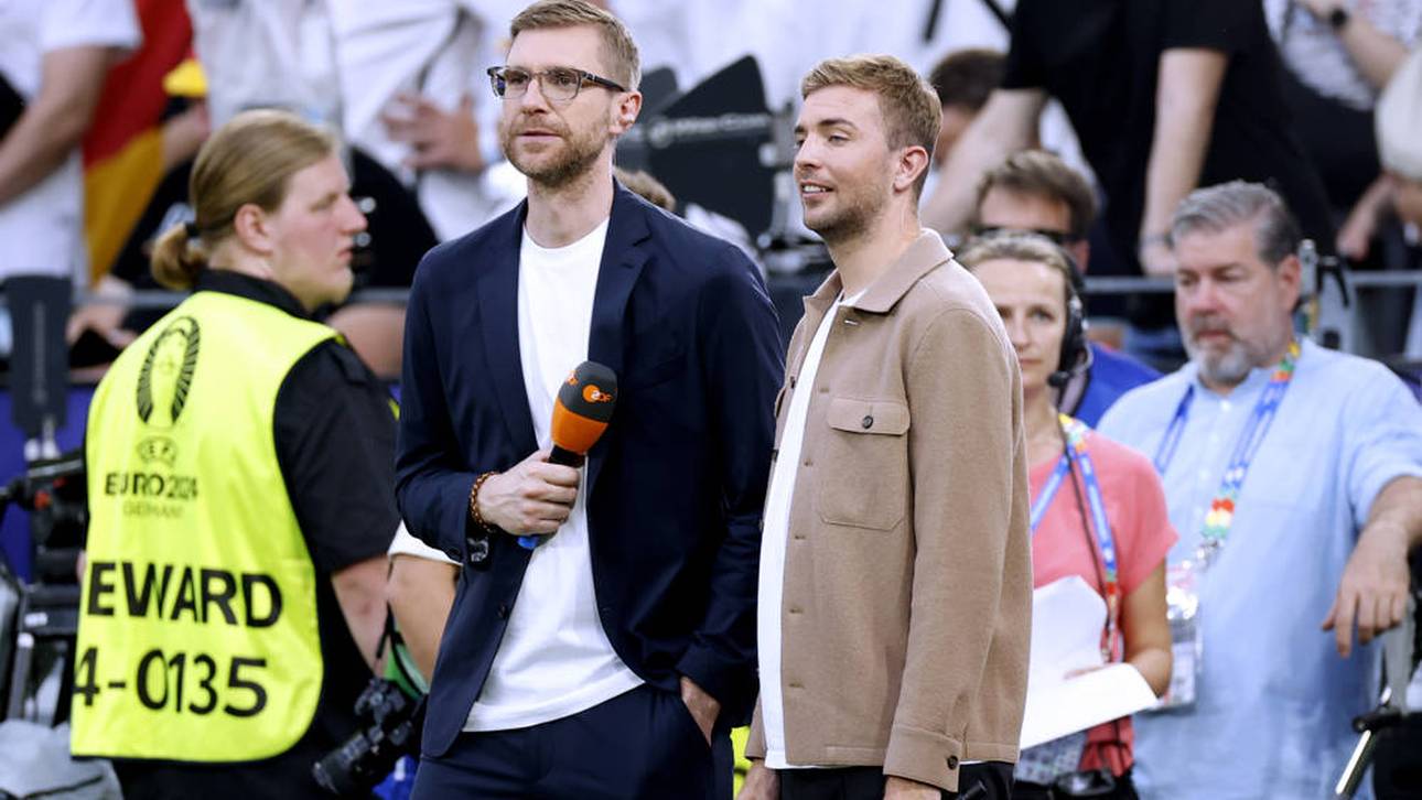Per Mertesacker und Christoph Kramer am Rande einer EM-Übertragung für das ZDF