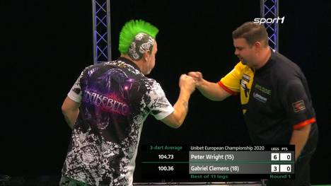 Nach Max Hopp scheitert auch Gabriel Clemens in seinem Erstrundenmatch. Weltmeister Peter Wright ist am Ende eine Nummer zu groß für den deutschen Hoffnungsträger. 