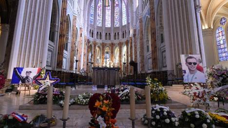 Portraits of late French racing driver Anthoine Hubert are displayed in Chartres' cathedral ahead of his funeral ceremony, on September 10, 2019. - The 22-year-old F2 driver was killed on August 31, 2019 in a crash on the Spa-Francorchamps circuit. (Photo by JEAN-FRANCOIS MONIER / AFP)        (Photo credit should read JEAN-FRANCOIS MONIER/AFP/Getty Images)