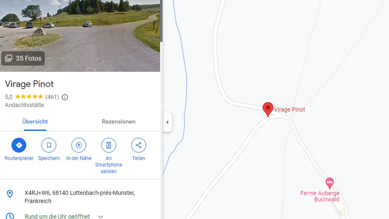 Zu Ehren von Thibaut Pinot ist die Kurve bei Google Maps als Andachtsstätte vermerkt