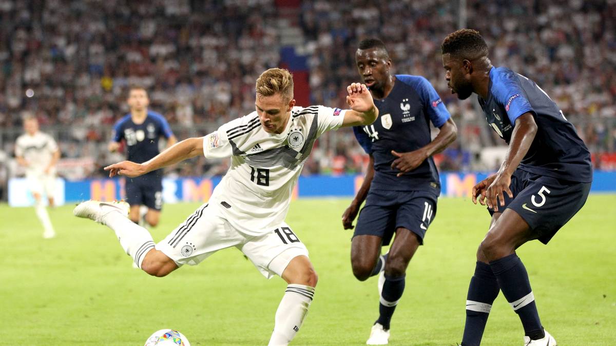 JOSHUA KIMMICH: Darf im defensiven Mittelfeld überraschend auf seiner Wunschposition ran. Hellwach beim Defensiv-Kopfball gegen Griezmann (15.) und einer Flanke von Pavard (16.). Starker Ballgewinn gegen Pogba (50.). Stopft viele Löcher und ist defensiv fast immer hellwach - auch in Hälfte zwei. Ein überzeugender Auftritt von Kimmich. SPORT1-Note: 2,5