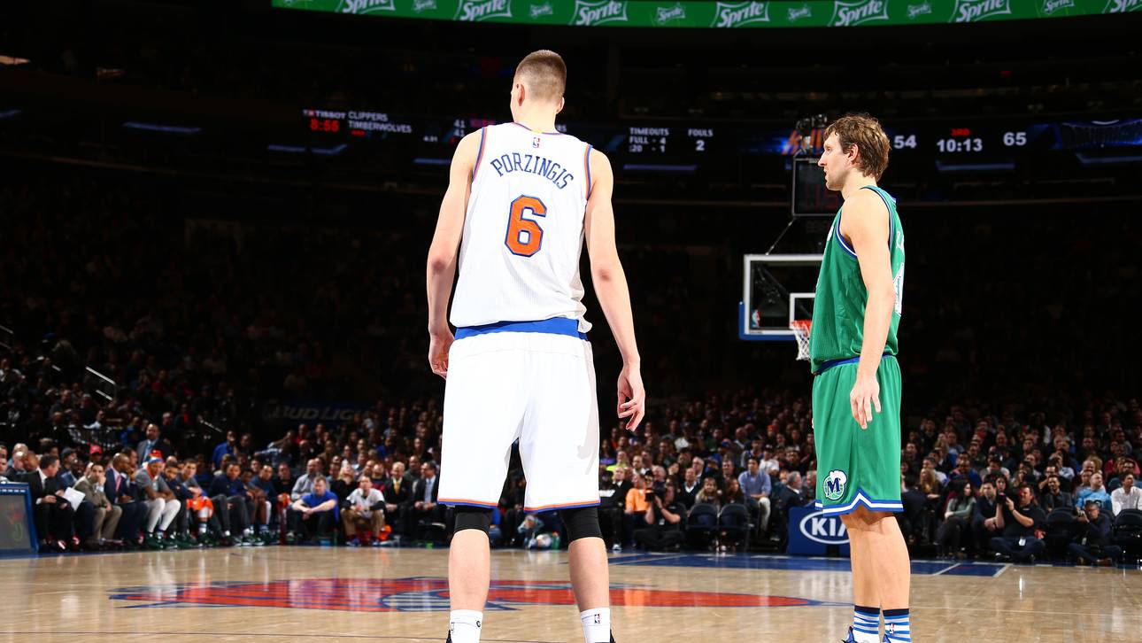 Dirk Nowitzki und Kristaps Porzingis bei Dallas Mavericks gegen New York Knicks