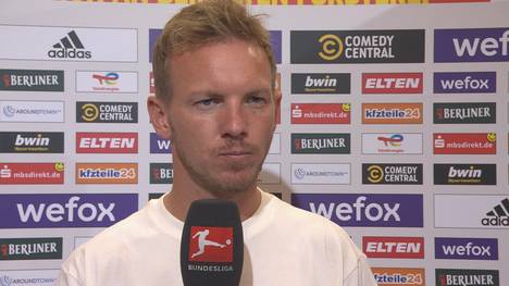 Julian Nagelsmann ärgert sich im Interview über eine angebliche Schwalbe vor dem 1:0 von Union Berlin. Lobt Andreas Schäfer aber auch für seine Cleverness in dieser Situation.