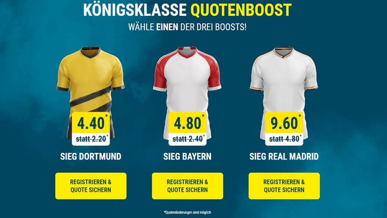 Bei sportwetten.de gibt es zur Champions League gleich drei Quotenboosts.
