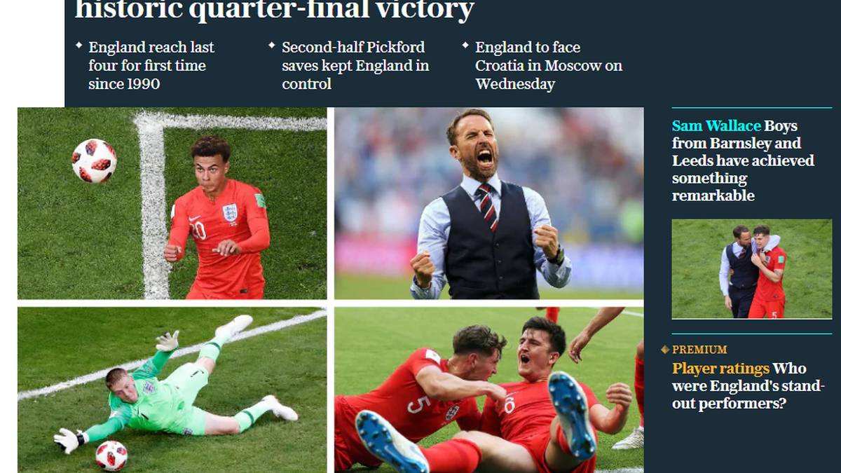 TELEGRAPH: "Sie werden sagen, es war nur Schweden. Sie werden sagen, wir müssen uns bei unserem Torhüter für drei fabelhafte Paraden bedanken. Wen interessiert das? Wen interessiert das wirklich? England steht im Halbfinale der WM - und England hat es verdient."