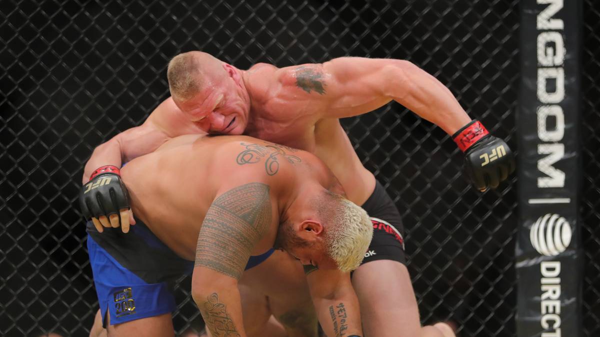 Lesnar besiegt Mark Hunt (für das Lesnar die Rekord-Kampfbörse von 2,5 Millionen Dollar erhält) in einem eigentlich als Aufbaukampf für einen weiteren Titelfight geplantem Duell - fällt aber durch einen Dopingtest. Ein illegaler Östrogen-Blocker wird in seinem Blut gefunden