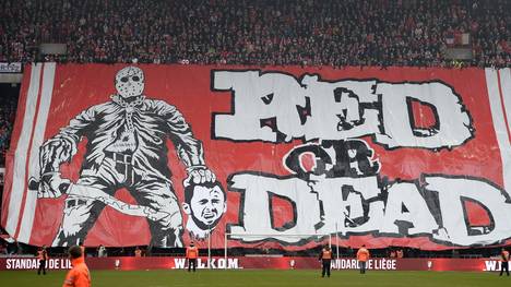 Banner gegen Steven Defour bei Spiel zwischen Standard Lüttich und RSC Anderlecht