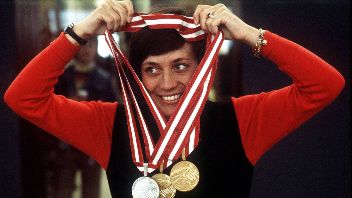 Rosi Mittermaier holte bei den Olympischen Spielen 1976 in Innsbruck drei Medaillen