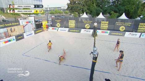 Kuriosum in Düsseldorf: bei der Deutschen Beachtour spielen drei Schweizerinnen ein Viertelfinale. Warum? Die Antwort gibt´s im Video.