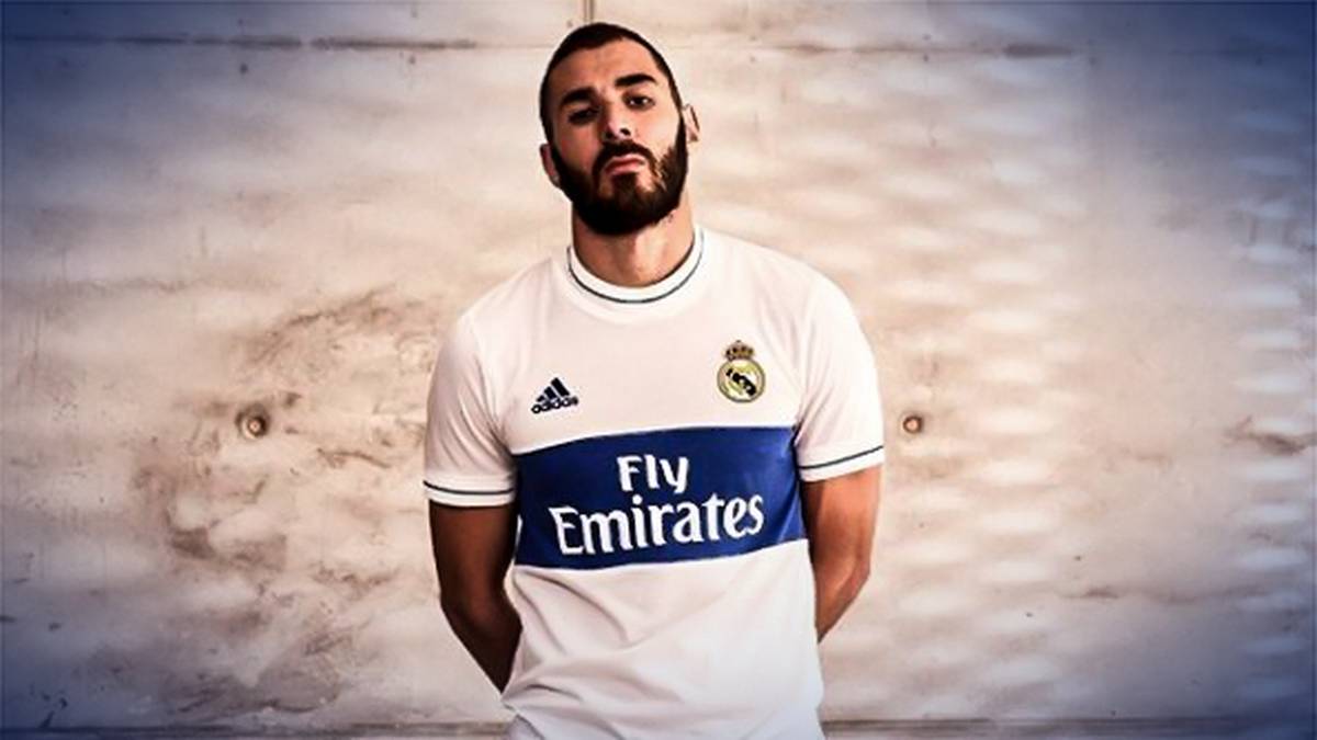 Was macht Karim Benzema denn da im Trikot des Hamburger SV? Real Madrid bringt ein neues Spezial-Trikot im Retro-Look raus - das von der Farbwahl her und wegen des Sponsors "Fly Emirates" auch gut und gerne als HSV-Dress durchgehen könnte