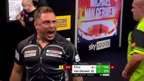 Nicht einen, sondern gleich zwei Neun-Darter an einem Abend zaubert Gerwyn Price bei der Premier League Darts ins Board - und sorgt für komplette Ekstase bei Fans und Kommentatoren.