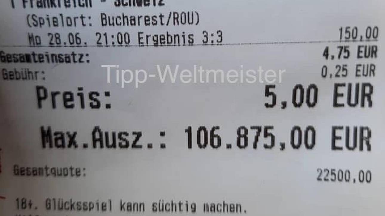 Ein Tipper gewann sage und schreibe 106.875 Euro