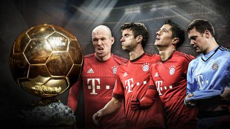 Aus dem Rennen um den Ballon d'Or: Arjen Robben, Thomas Müller, Robert Lewandowski und Manuel Neuer (v.l.)