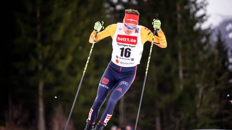 OBERSTDORF, GERMANY - JANUARY 26: Fabian Riessle of Germany in action during the FIS Nordic World Cup Nordic Combined HS140/10 km on January 26, 2020 in Oberstdorf, Germany. (Photo by Millo Moravski/Agence Zoom/Getty Images)