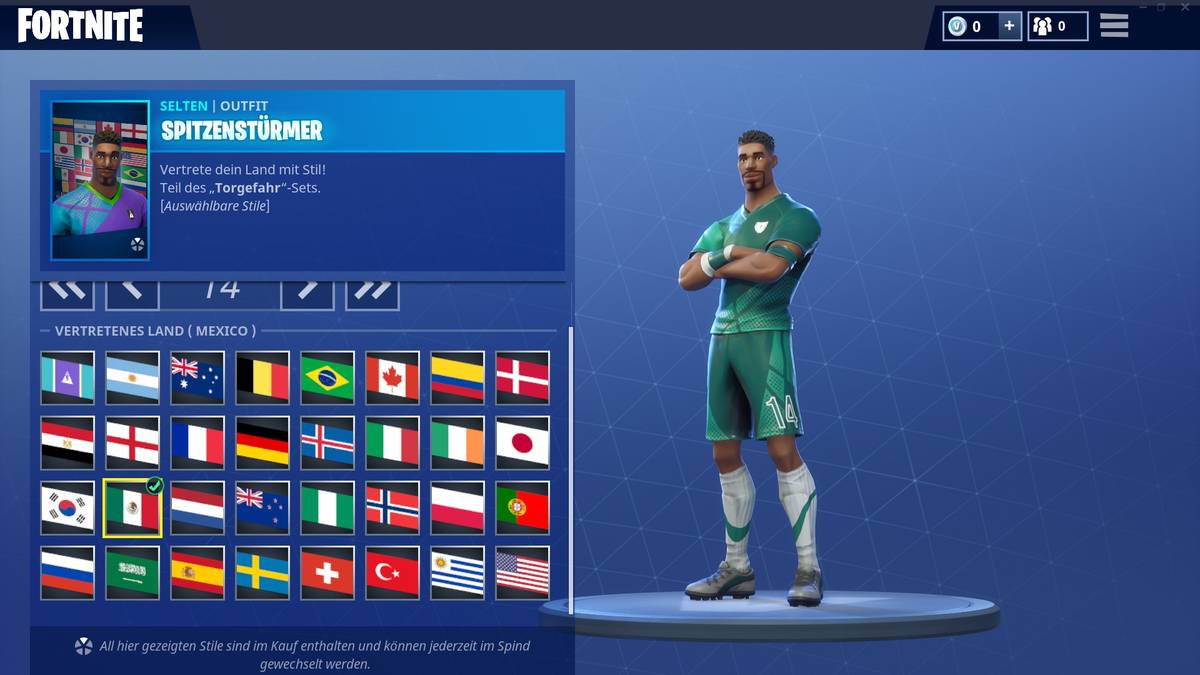 Mexikos Trikot ist in Fortnite in dunkelgrün gehalten. Dabei orientiert sich Epic Games am Original der Kicker