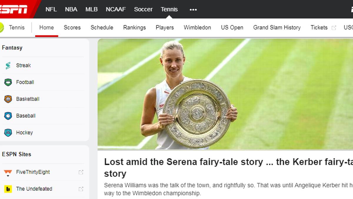 ESPN: "Serena Williams hatte einen ziemlich einfachen Weg ins Finale von Wimbledon. Angelique Kerber sorgte dafür, dass dieser Weg zu Ende ging"