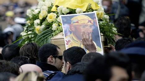 The coffin of Italian cycling champion Marco Pantani