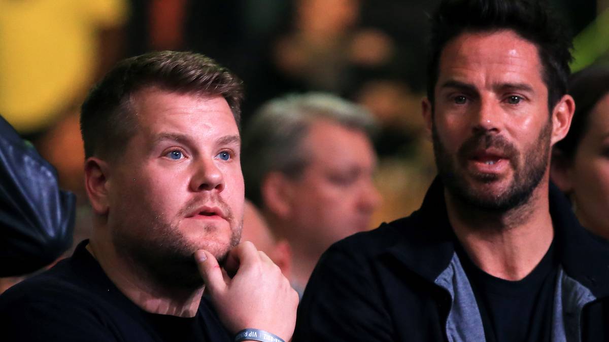 Zahlreiche Prominente waren angereist, um Joshua zu unterstützen: Unter anderem Jamie Redknapp (rechts), und Comedian James Corden (links)