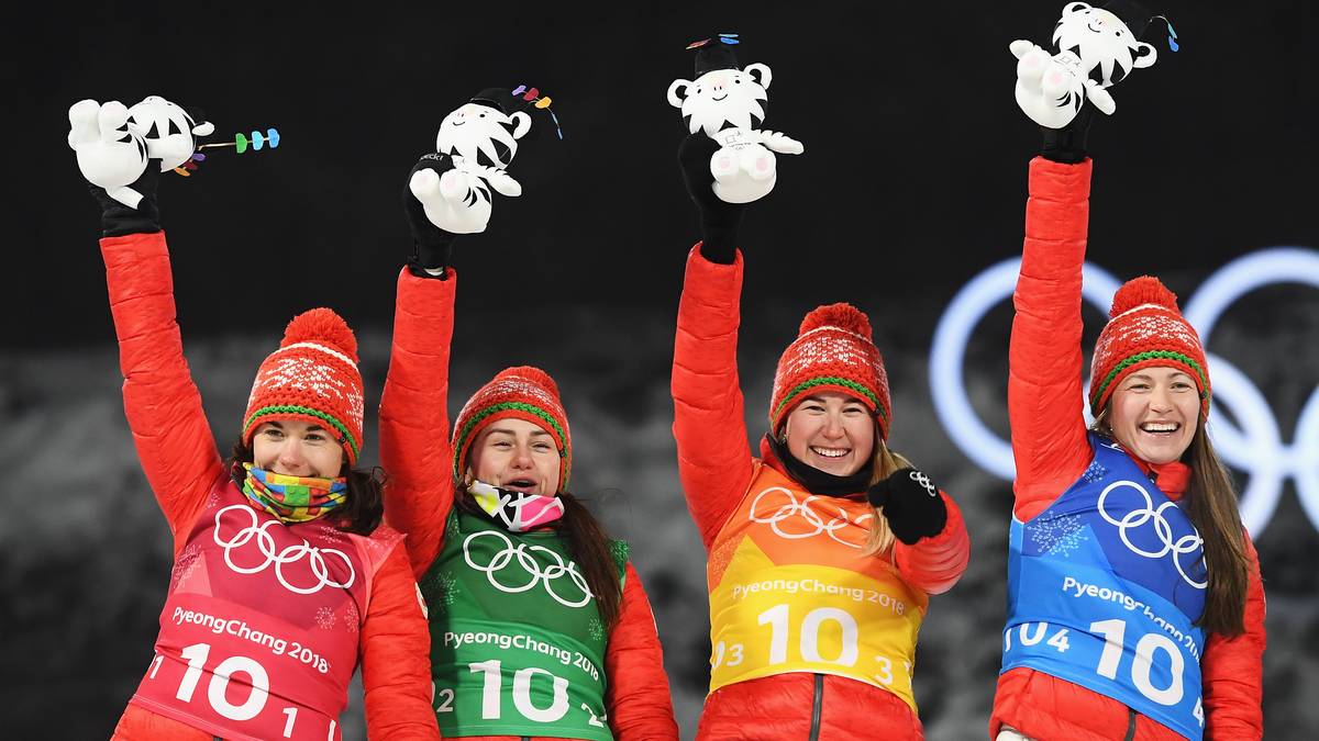 Letztlich machte der lustige Vorfall den Weißrussinnen natürlich nichts aus, das Staffel-Gold wurde auch so noch ausgiebig bejubelt