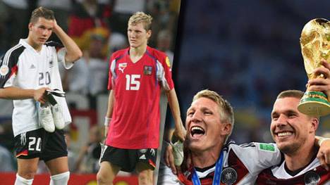 Lukas Podolski und Bastian Schweinsteiger 2004 und heute. ZUM DURCHKLICKEN: Die Weltmeister im SPORT1-Zeugnis