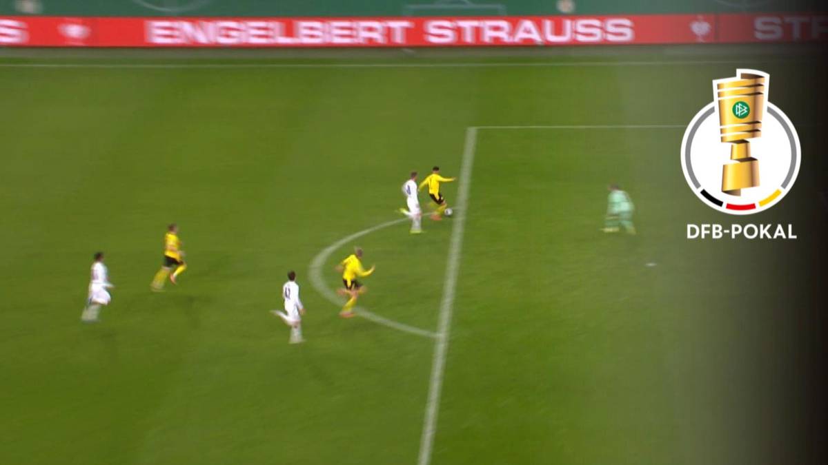 Borussia Dortmund steht im Halbfinale des DFB-Pokals, weil Jadon Sancho im entscheidenden Moment hellwach ist. Ein traumhafter Spielzug lässt die Schwarzgelben jubeln.