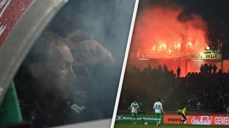 Fans des VfL Wolfsburg warfen mit Pyro-Raketen - eine traf die Bank von Hannover 96