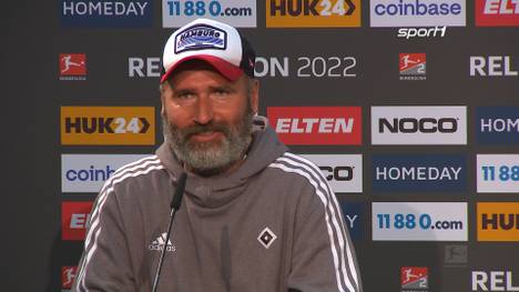 Nach dem 1:0 Sieg im Hinspiel der Bundesliga-Relegation lobt HSV-Trainer Tim Walter die Unterstützung der Fans auch auswärts.