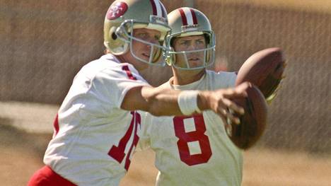 Joe Montana und Steve Young (r.) kämpften bei den San Francisco 49ers erbittert um den Stammplatz