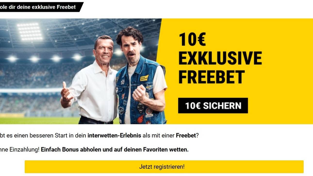 Sicher dir mit dem exklusiven Interwetten Bonus Code von Sport1 eine 10€ Freebet ohne Einzahlung.