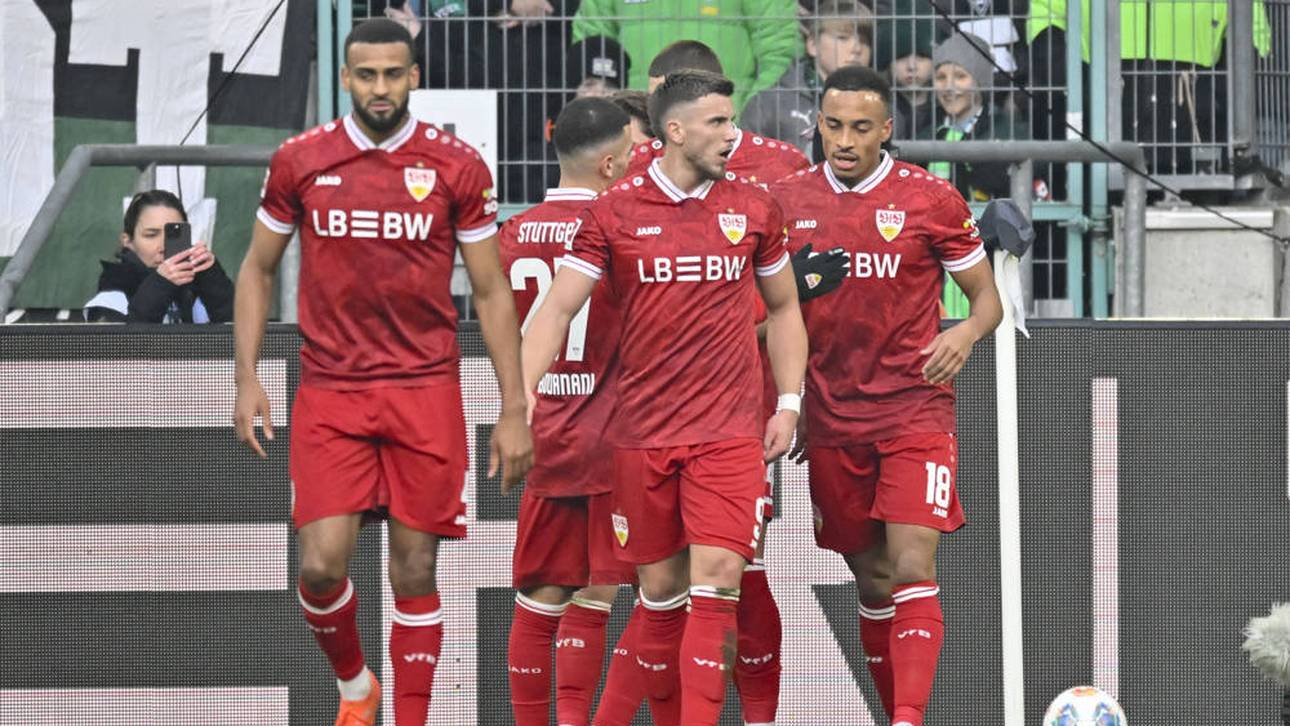 Stuttgart jubelt über den Führungstreffer von Jamie Leweling 