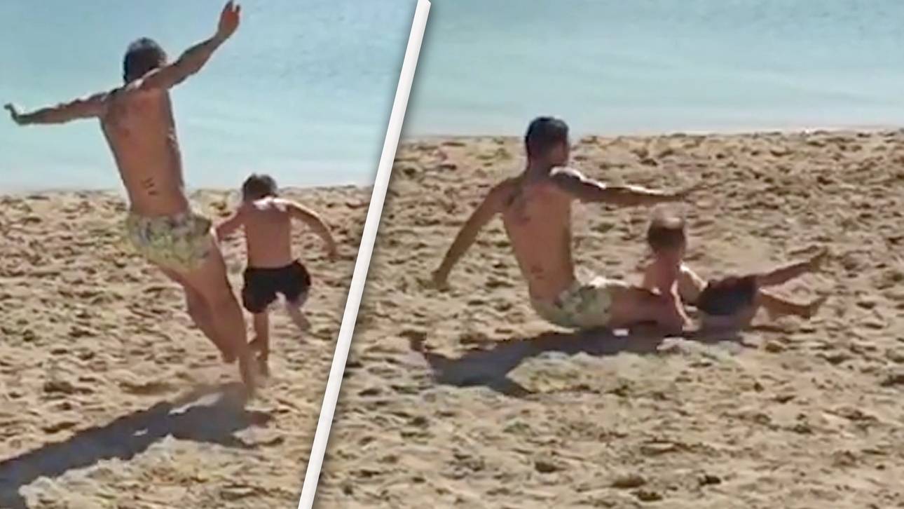 Brutalo-Grätsche gegen eigenen Sohn