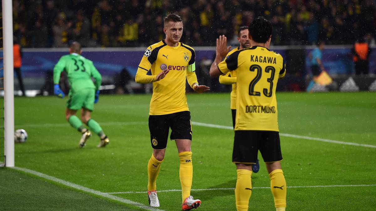 PLATZ 1: Borussia Dortmund - Legia Warschau 8:4 - Mit einem unglaublichen Torfestival katapultiert sich der BVB an die Spitze der torreichsten Spiele in der Königsklasse, bereits zur Pause steht es - wie damals in Monaco - 5:2. Allein Marco Reus ist am 22. November 2016 an vier Treffern beteiligt (zwei Tore, zwei Assists) - der später als Eigentor gewertete Treffer in der Nachspielzeit zum 8:4-Endstand macht er den Rekord perfekt