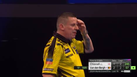 Dimitri van den Bergh gewinnt im Achtelfinale des Darts World Grand Prix gegen Dave Chisnall und steht im Viertelfinale. Chizzy scheitert dabei immer wieder an sich selbst.